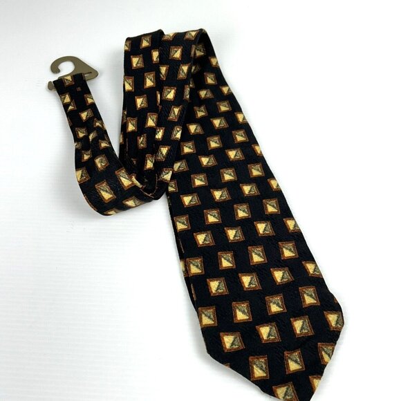 Ermenegildo Zegna Mens Silk Neck Tie Italy Designer Exclusive‎ Signed Gold Brown - Picture 1 of 4